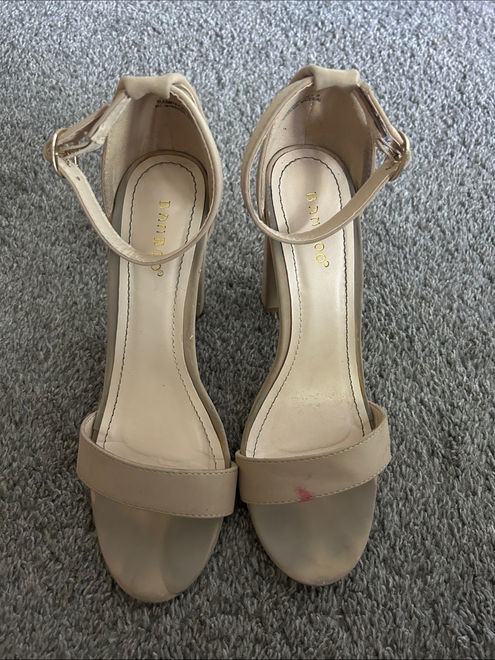 BAMBOO Nude Beige Open-Toe Ankle Strap Sandals
